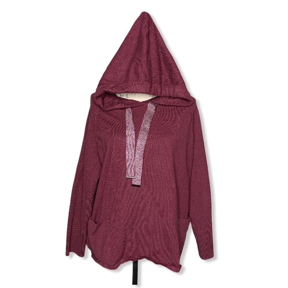 Hooded Pullover Metallic Tie Sweatshirt